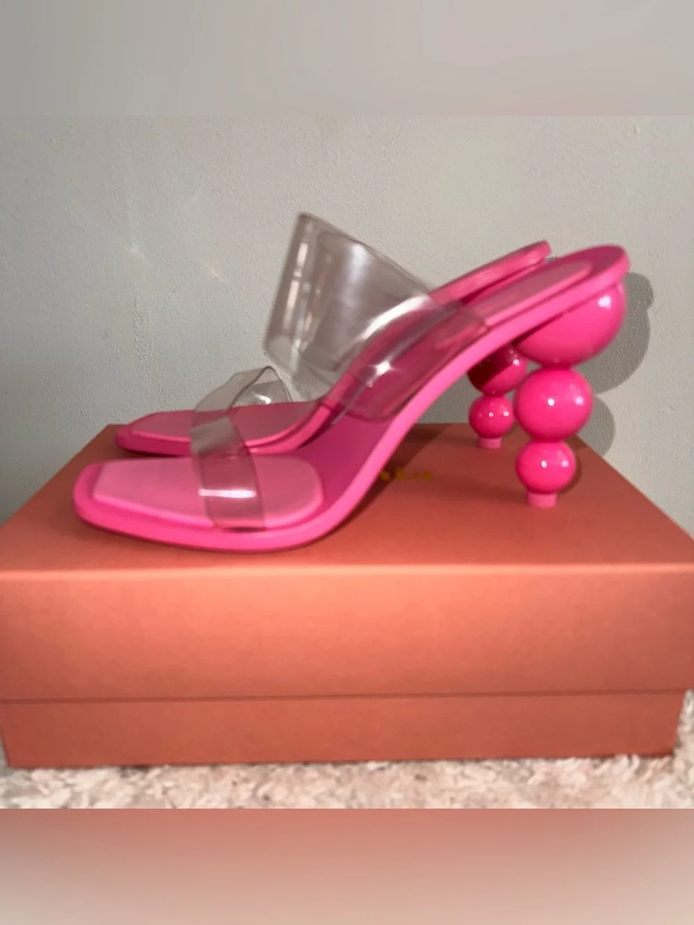 RARE Cult Gaia Vita Vinyl Stacked Heel Mules Blossom Pink Size 42 (Fits 10.5)